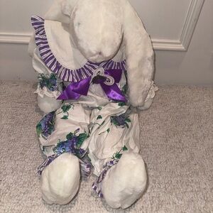 White Plush Easter Bunny with Purple Floral Outfit